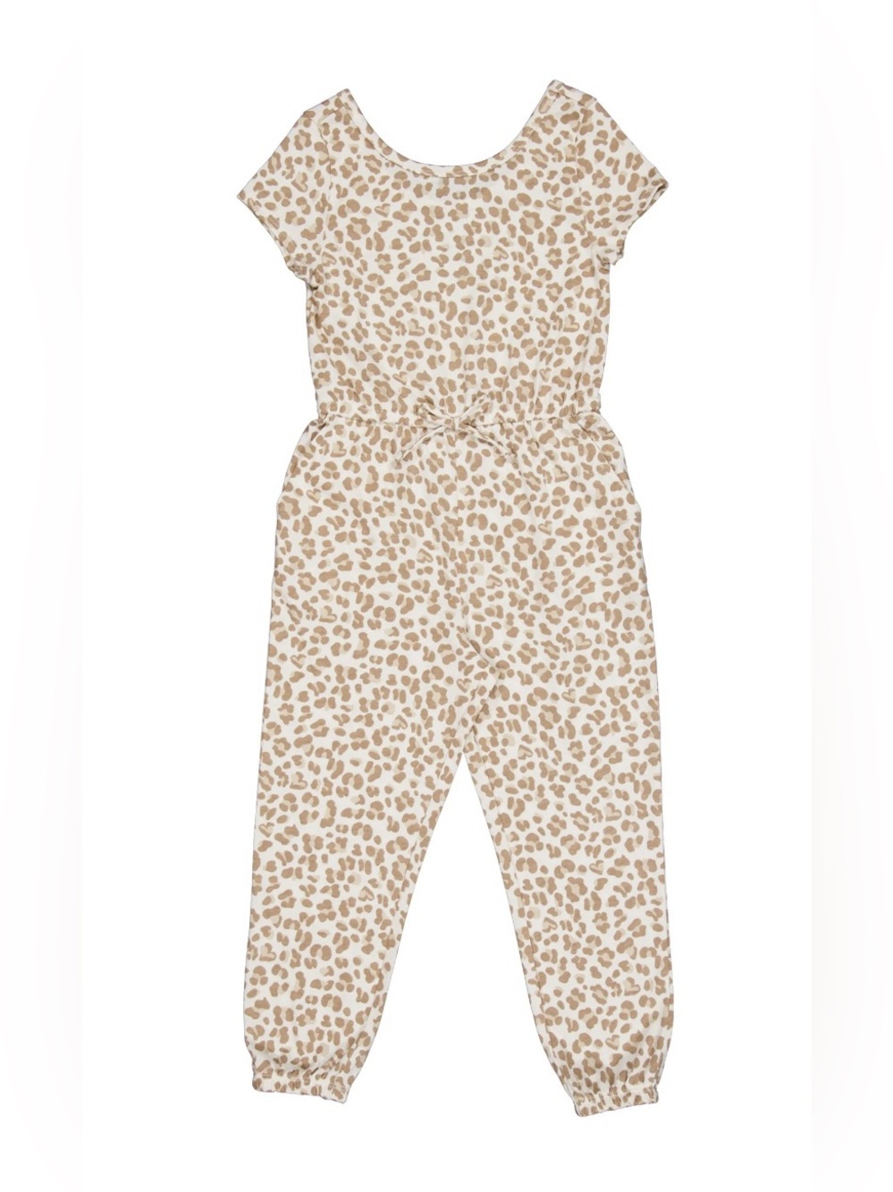 NWT Wonder Nation Girls Plus 10/12 Leopard Print Jumpsuit Jogger One Piece Ivory